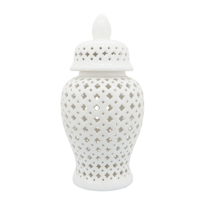 24" CUT-OUT CLOVER TEMPLE JAR, WHITE