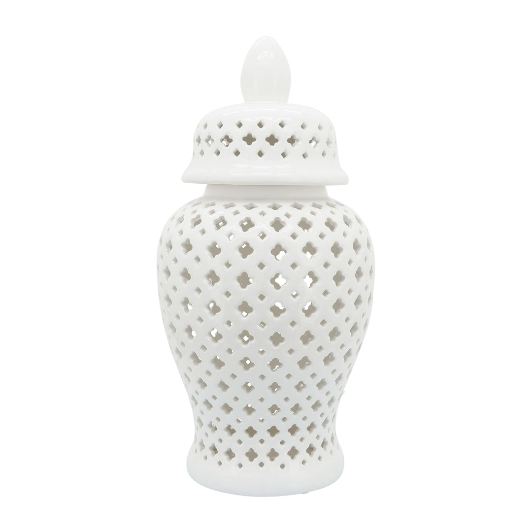 24" CUT-OUT CLOVER TEMPLE JAR, WHITE