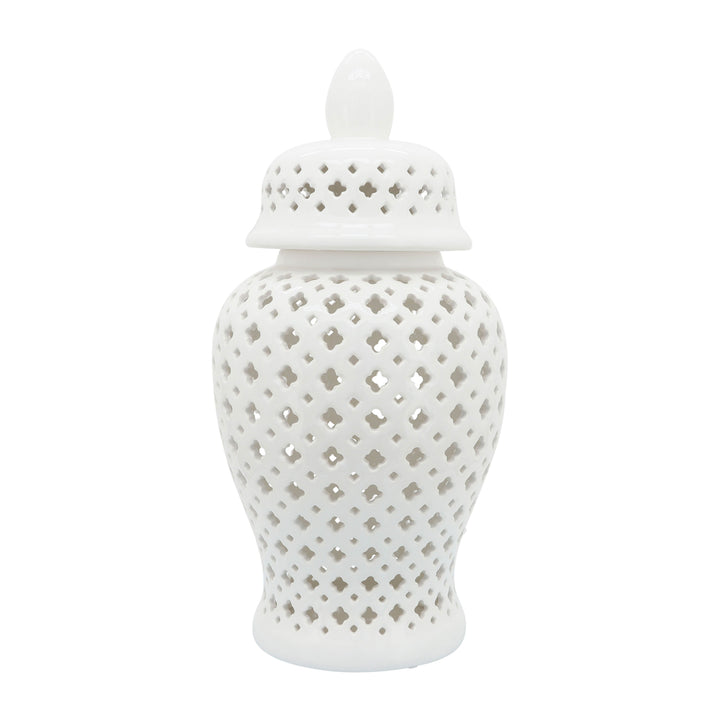 24" CUT-OUT CLOVER TEMPLE JAR, WHITE