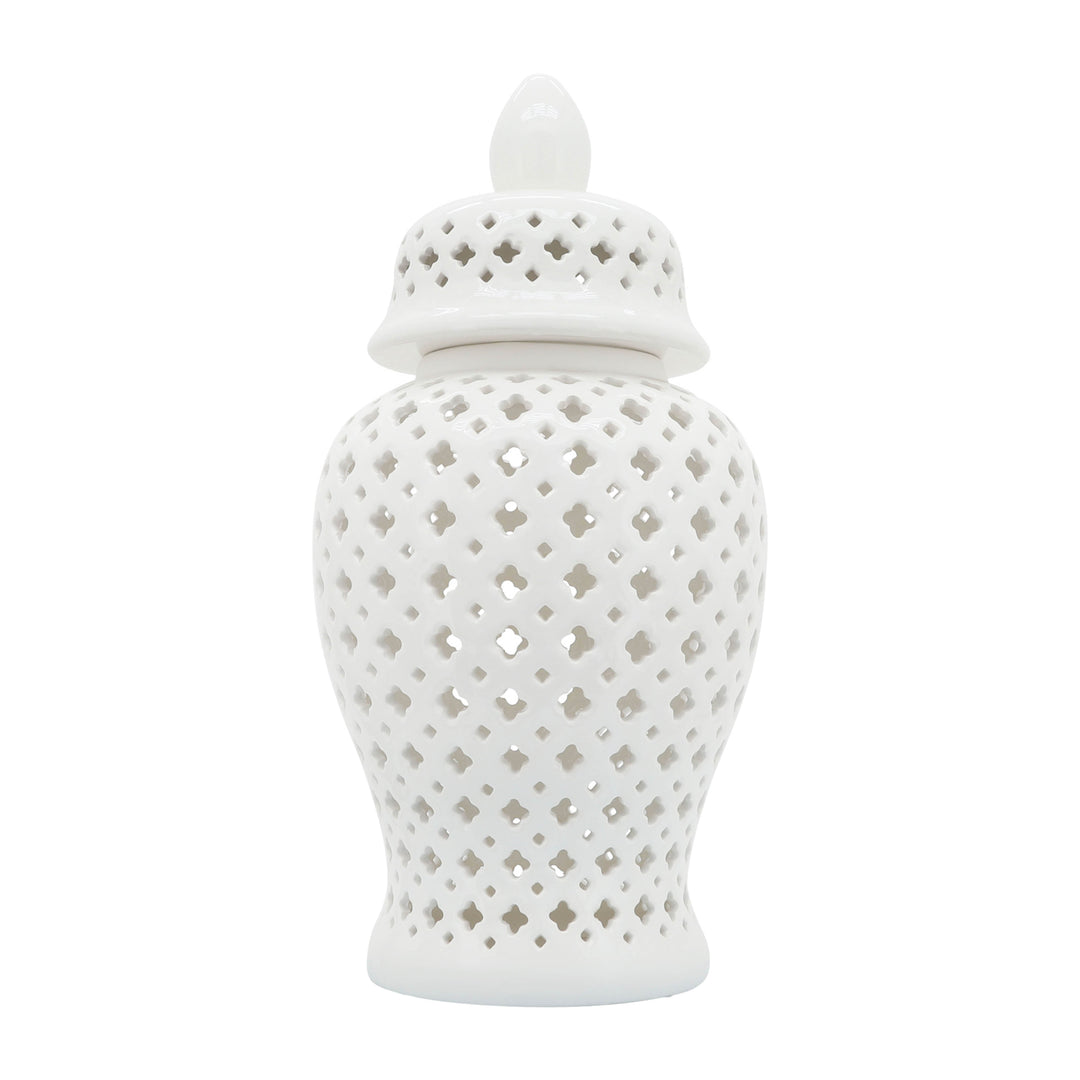 24" CUT-OUT CLOVER TEMPLE JAR, WHITE