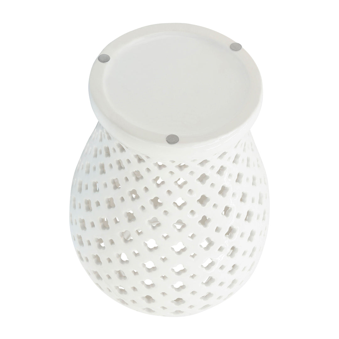 24" CUT-OUT CLOVER TEMPLE JAR, WHITE