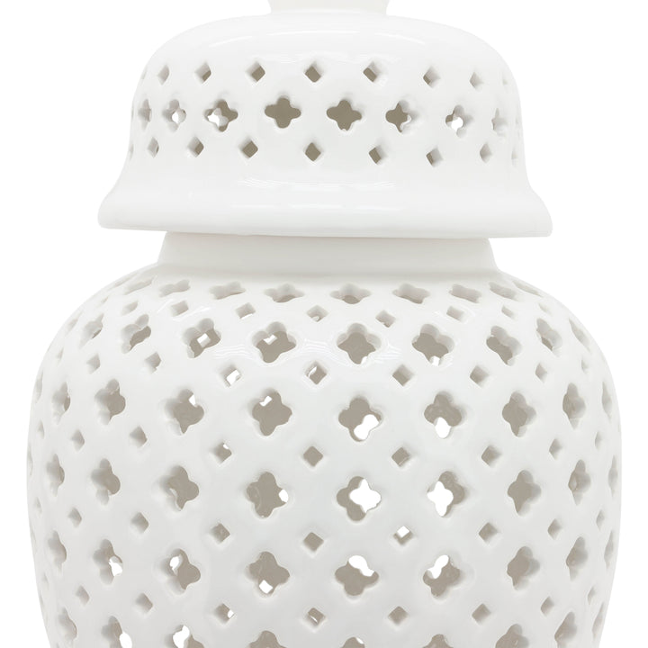 24" CUT-OUT CLOVER TEMPLE JAR, WHITE