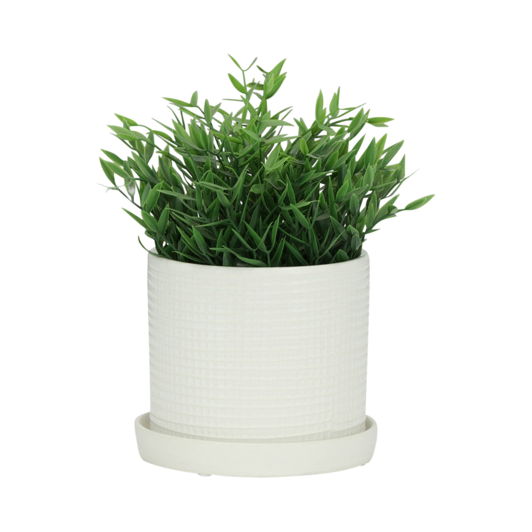 S/2 10/12" SCALY PLANTER W/ SAUCER, WHITE