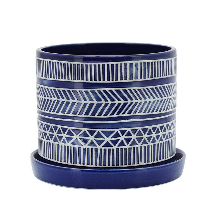 S/2 TRIBAL  PLANTERS W/ SAUCER 6/8", BLUE