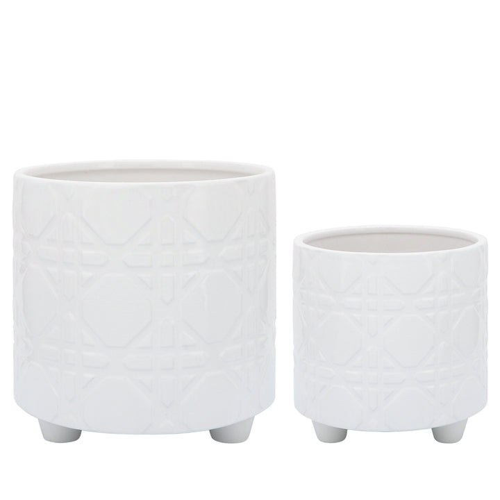 S/2 HEXAGON FOOTED PLANTERS 6/8", WHITE