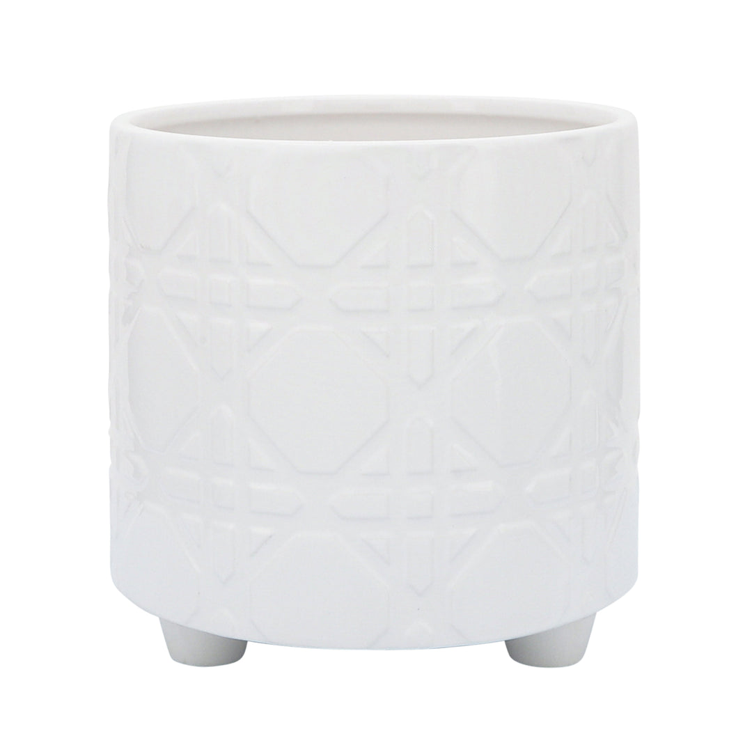 S/2 HEXAGON FOOTED PLANTERS 6/8", WHITE