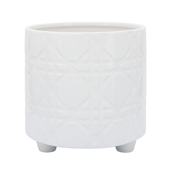 S/2 HEXAGON FOOTED PLANTERS 6/8", WHITE