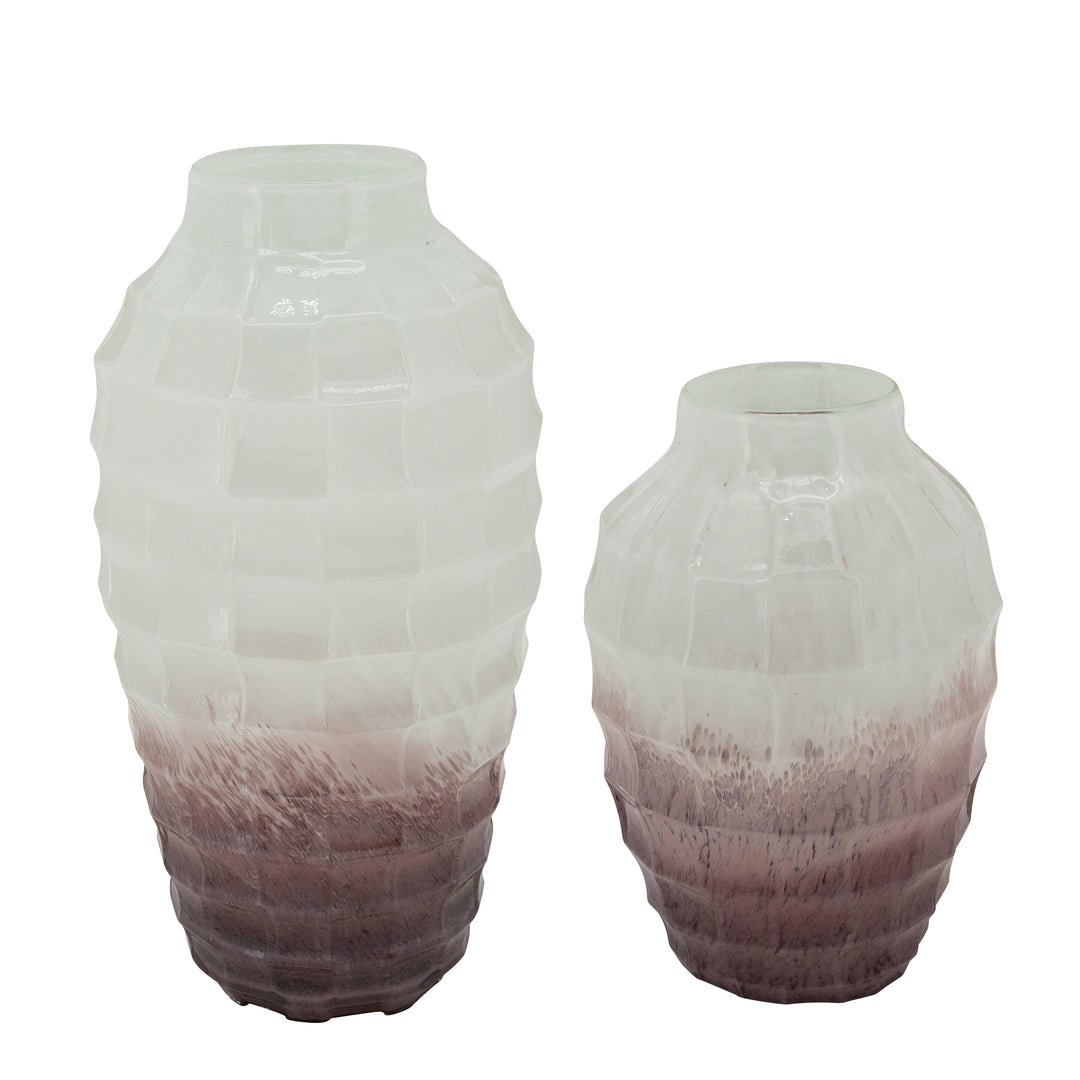 GLASS, 12"H 2-TONE VASE, BLUSH