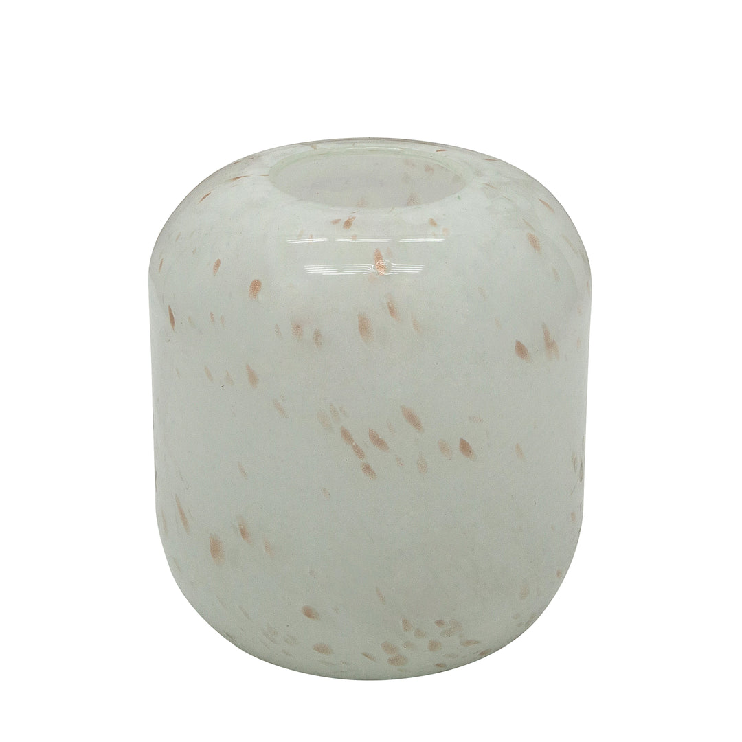 GLASS, 8"H SPECKLED VASE, BEIGE