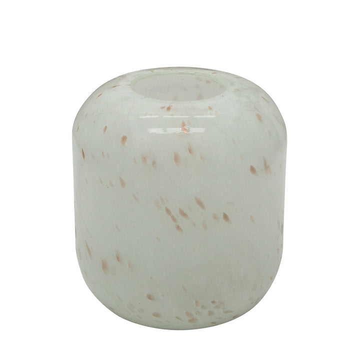 GLASS, 8"H SPECKLED VASE, BEIGE