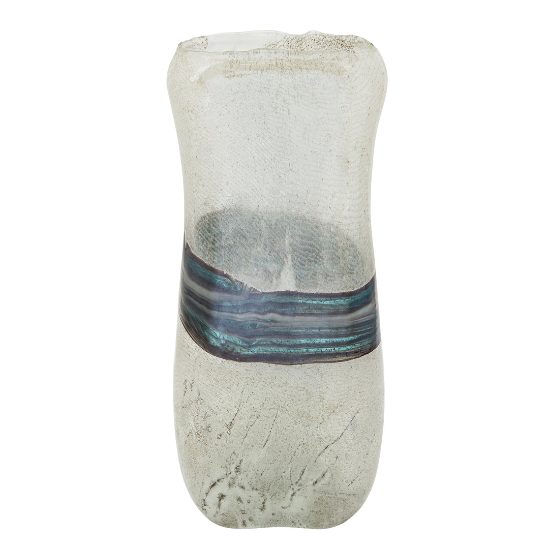 GLASS, 14" AZURITE VASE, BLUE/GRAY