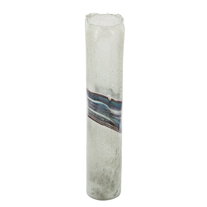 GLASS, 14" AZURITE VASE, BLUE/GRAY