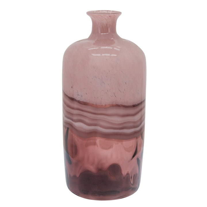 GLASS, 16"H HAND BLOWN VASE, PINK