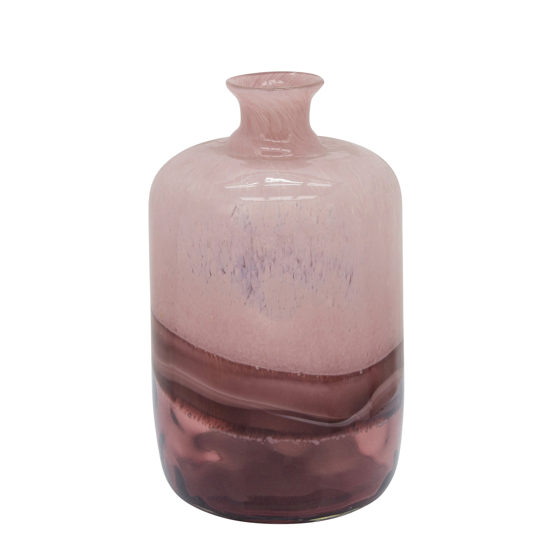 GLASS, 12"H HAND BLOWN VASE, PINK