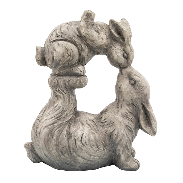 Resin, 15"H Kissing Bunnies, Antique White