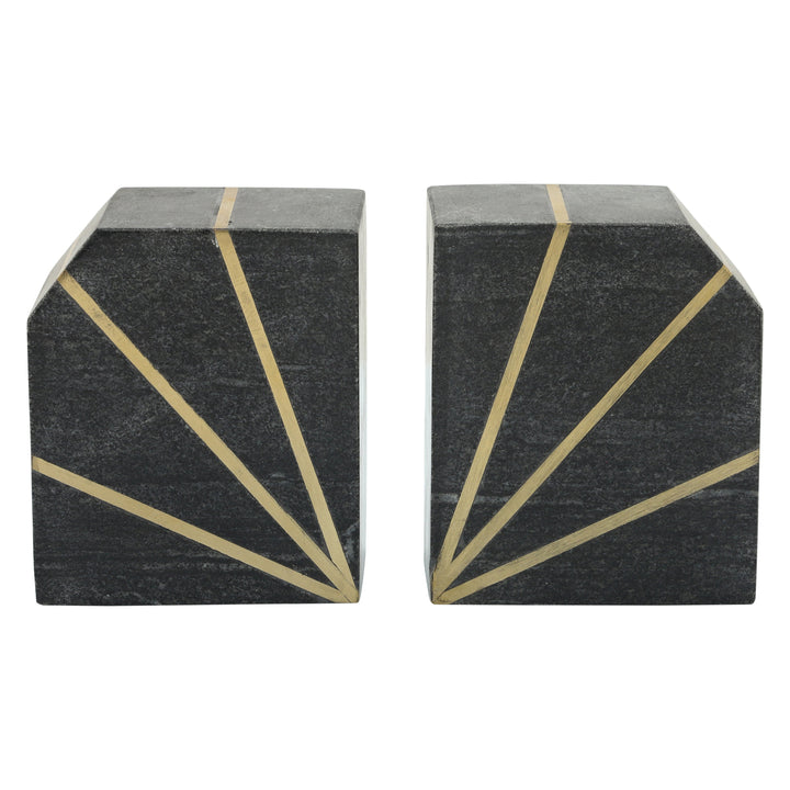 S/2MARBLE 5"H POLISHED BOOKENDS W/GOLD INLAYS, BLK