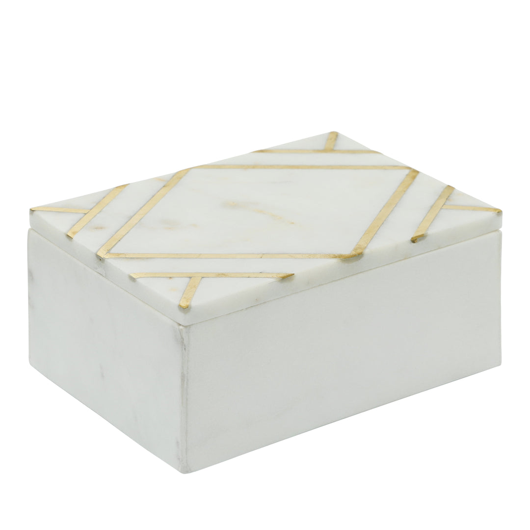Marble 7X5 Rectangular Box W/Gold Inlays,Wht