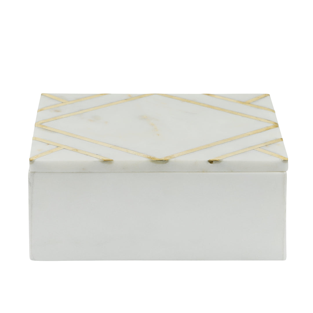 Marble 7X5 Rectangular Box W/Gold Inlays,Wht