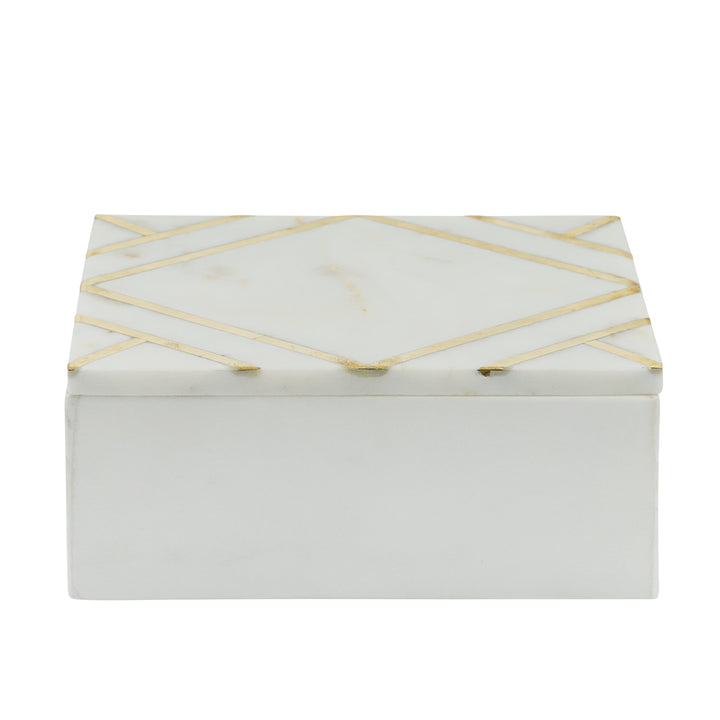 Marble 7X5 Rectangular Box W/Gold Inlays,Wht