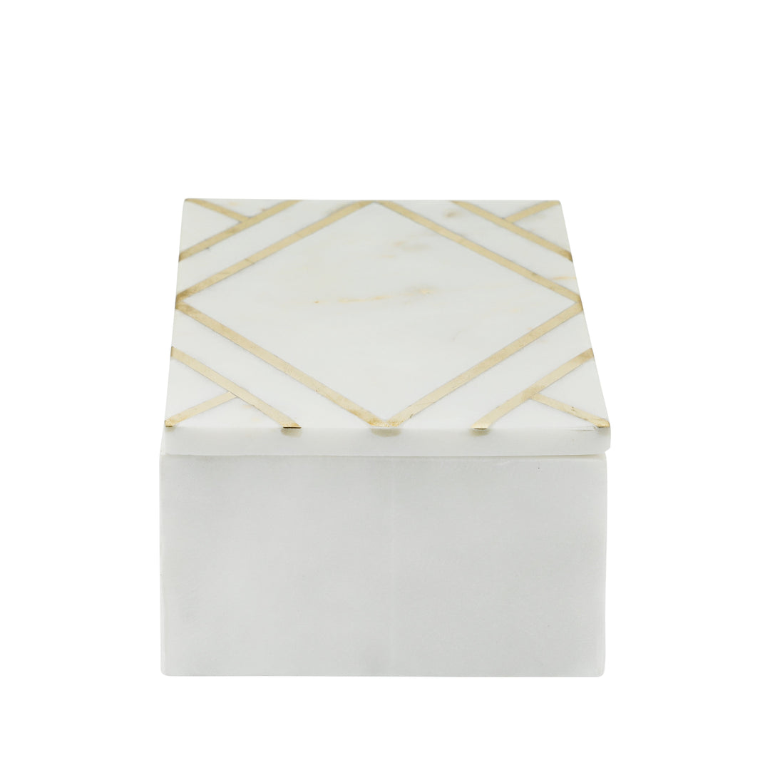 Marble 7X5 Rectangular Box W/Gold Inlays,Wht