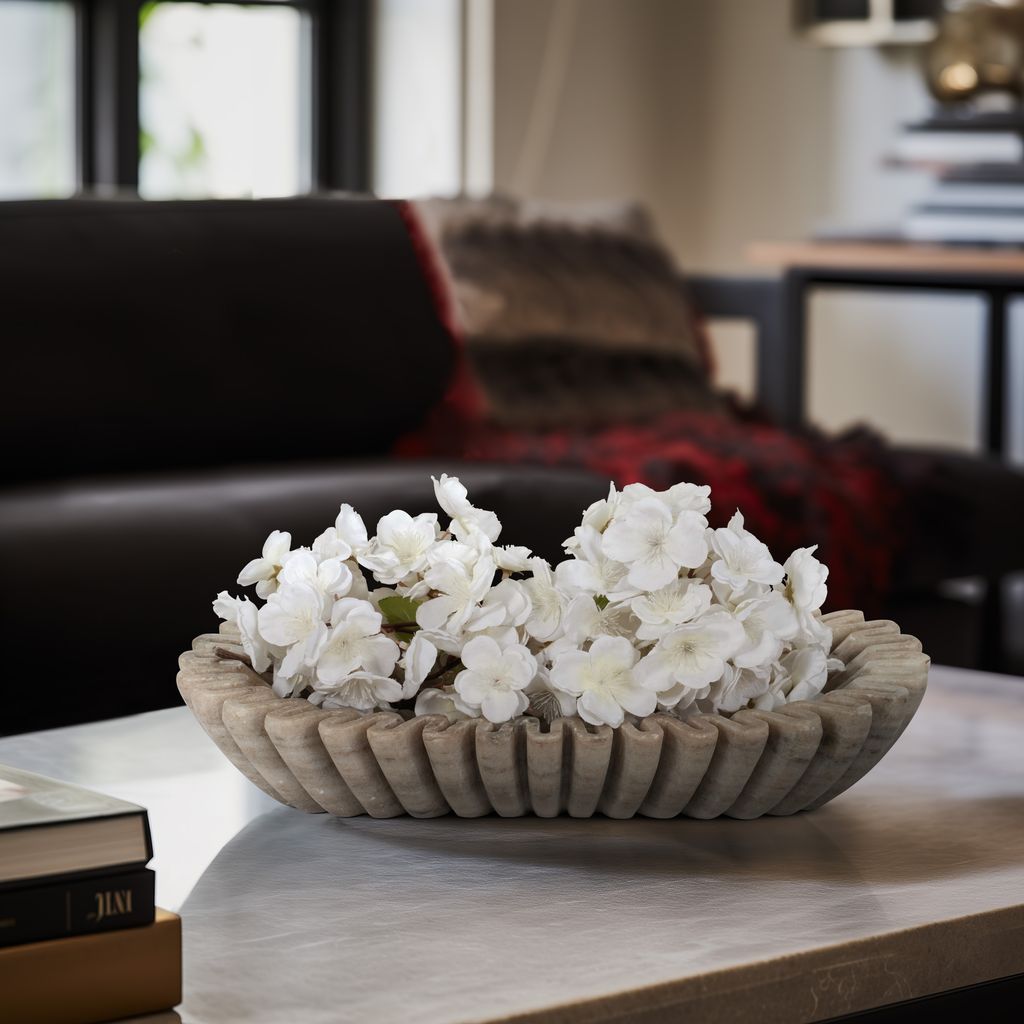 16" ARKIN WAVY MARBLE BOWL, TAN