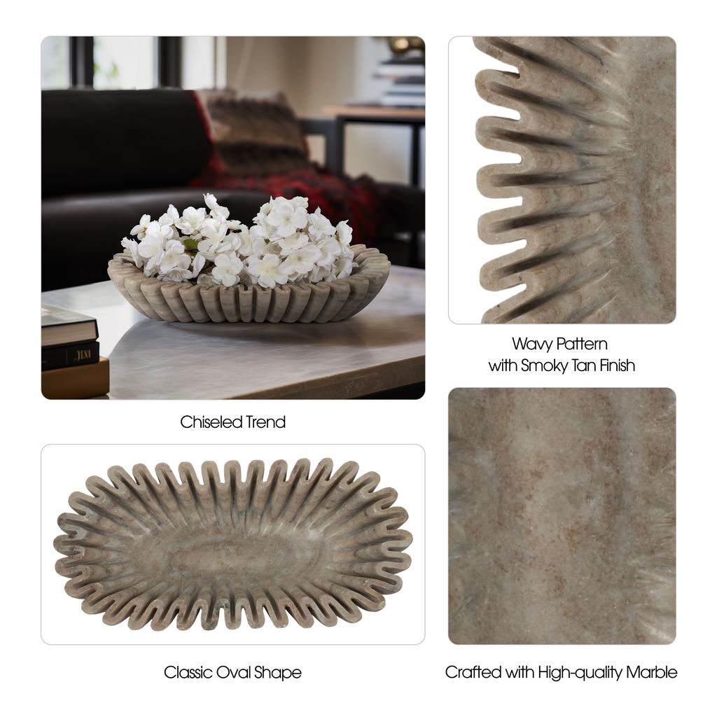 16" ARKIN WAVY MARBLE BOWL, TAN