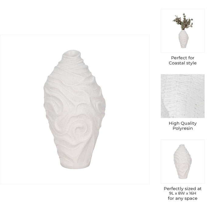 16" COASTAL CORAL VASE, WHITE
