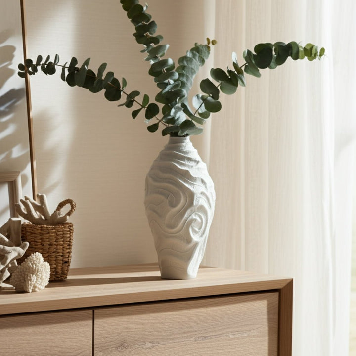 16" COASTAL CORAL VASE, WHITE