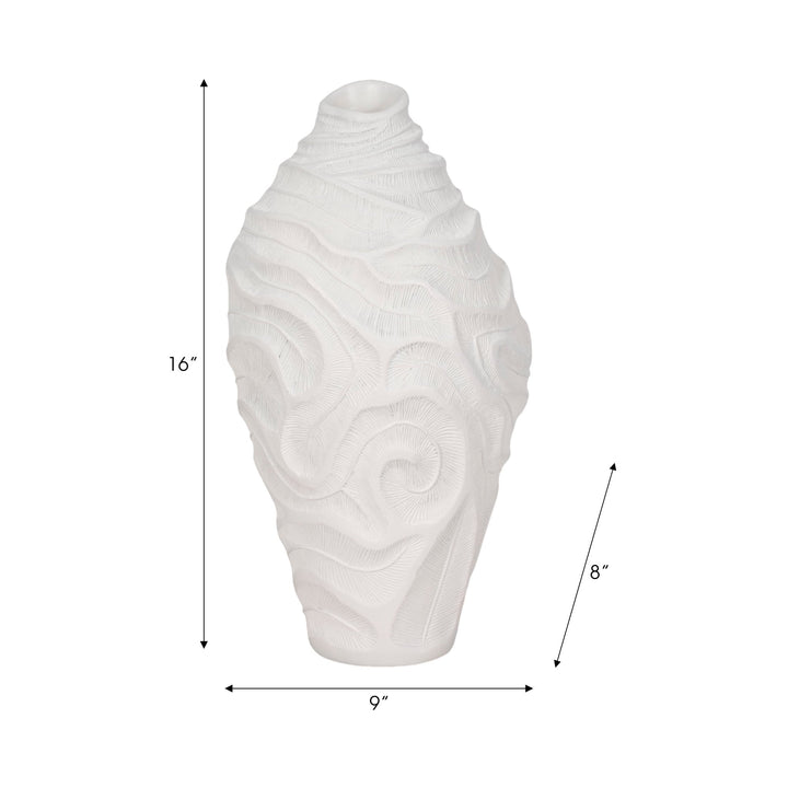 16" COASTAL CORAL VASE, WHITE