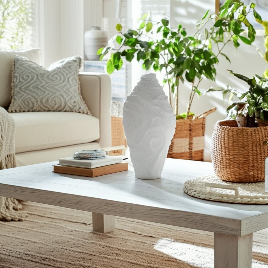16" COASTAL CORAL VASE, WHITE