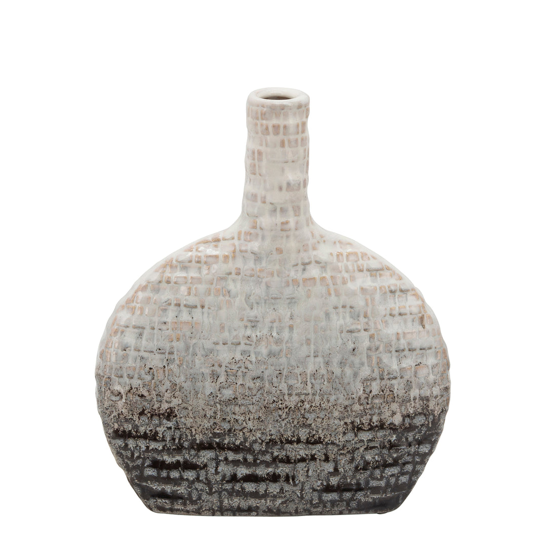 10"H TEXTURED OVAL 2-TONE VASE, BEIGE