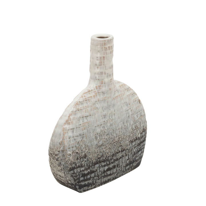 10"H TEXTURED OVAL 2-TONE VASE, BEIGE