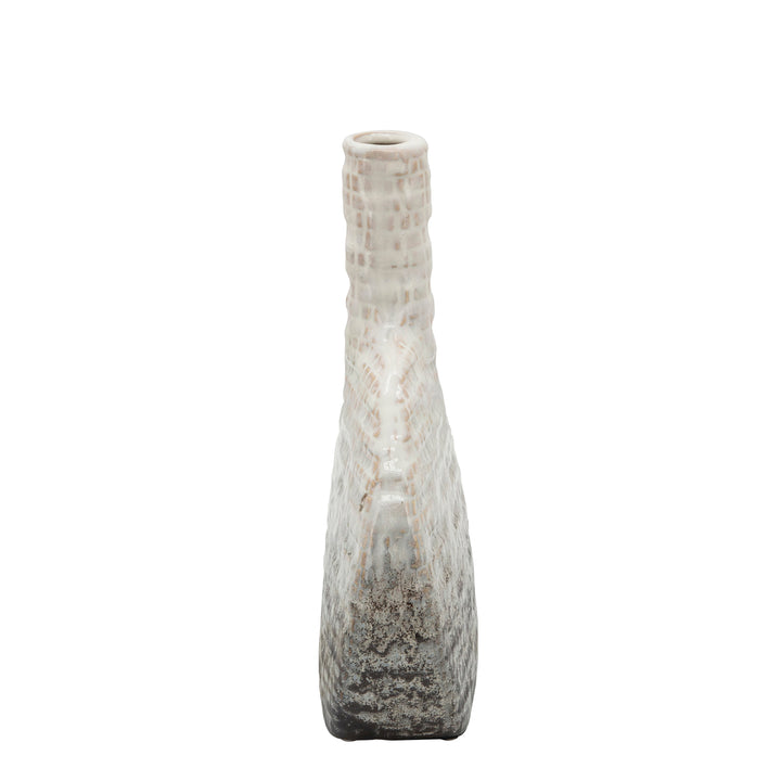 10"H TEXTURED OVAL 2-TONE VASE, BEIGE