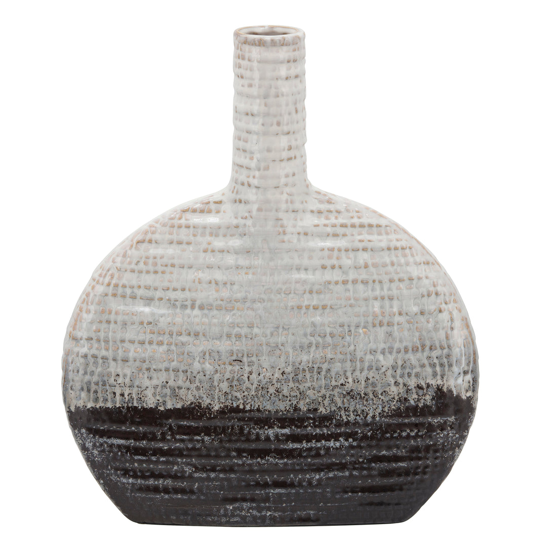 14"H TEXTURED OVAL 2-TONE VASE, BEIGE