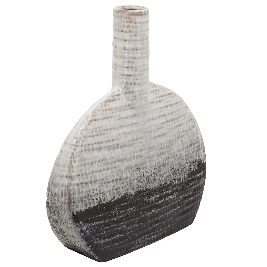 14"H TEXTURED OVAL 2-TONE VASE, BEIGE