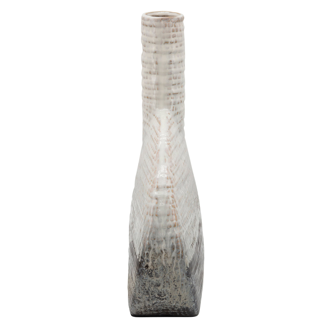 14"H TEXTURED OVAL 2-TONE VASE, BEIGE