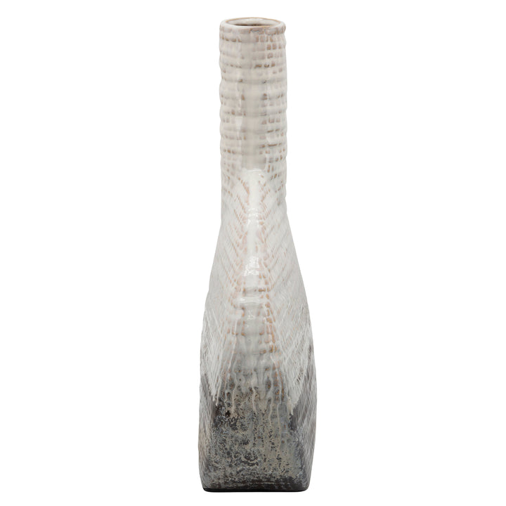 14"H TEXTURED OVAL 2-TONE VASE, BEIGE