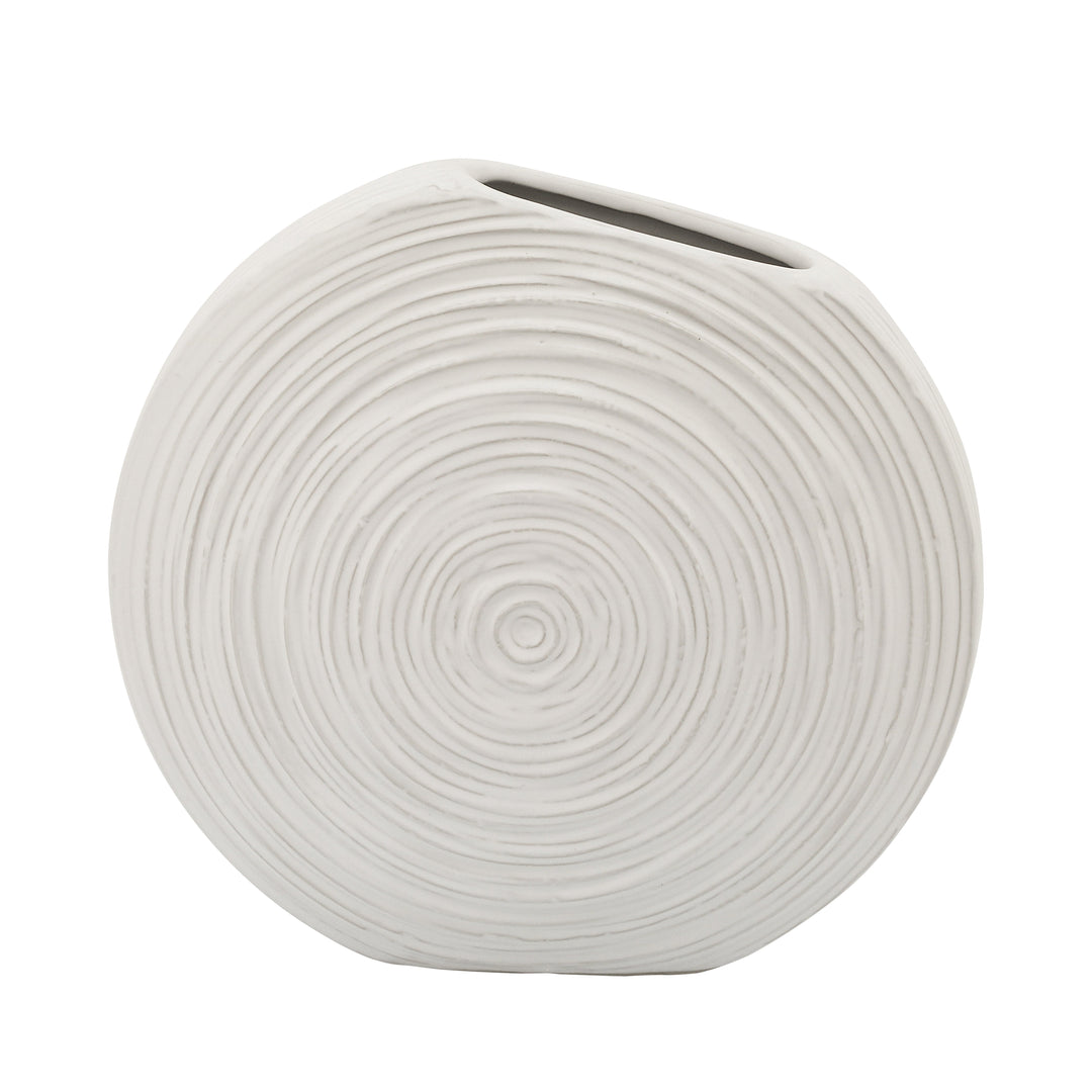 11"H OVAL SWIRLED VASE, WHITE