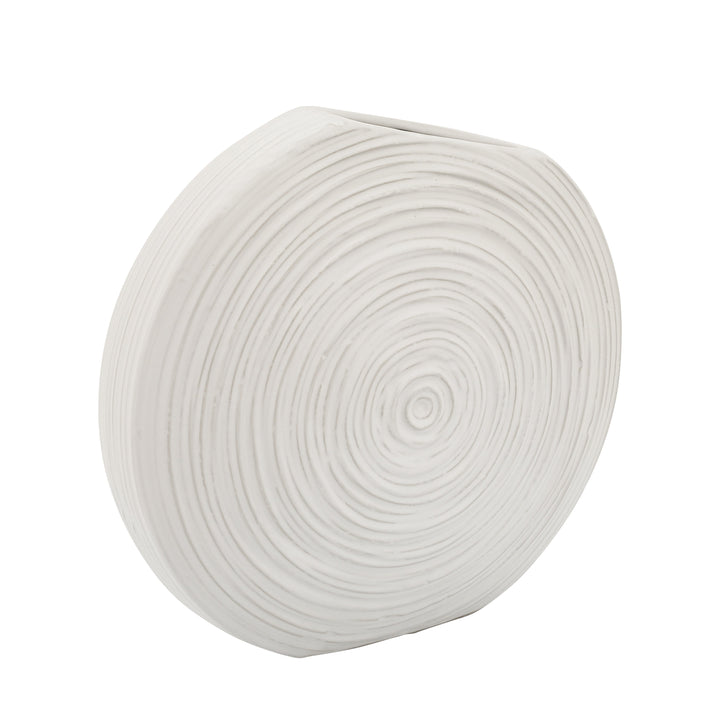 11"H OVAL SWIRLED VASE, WHITE