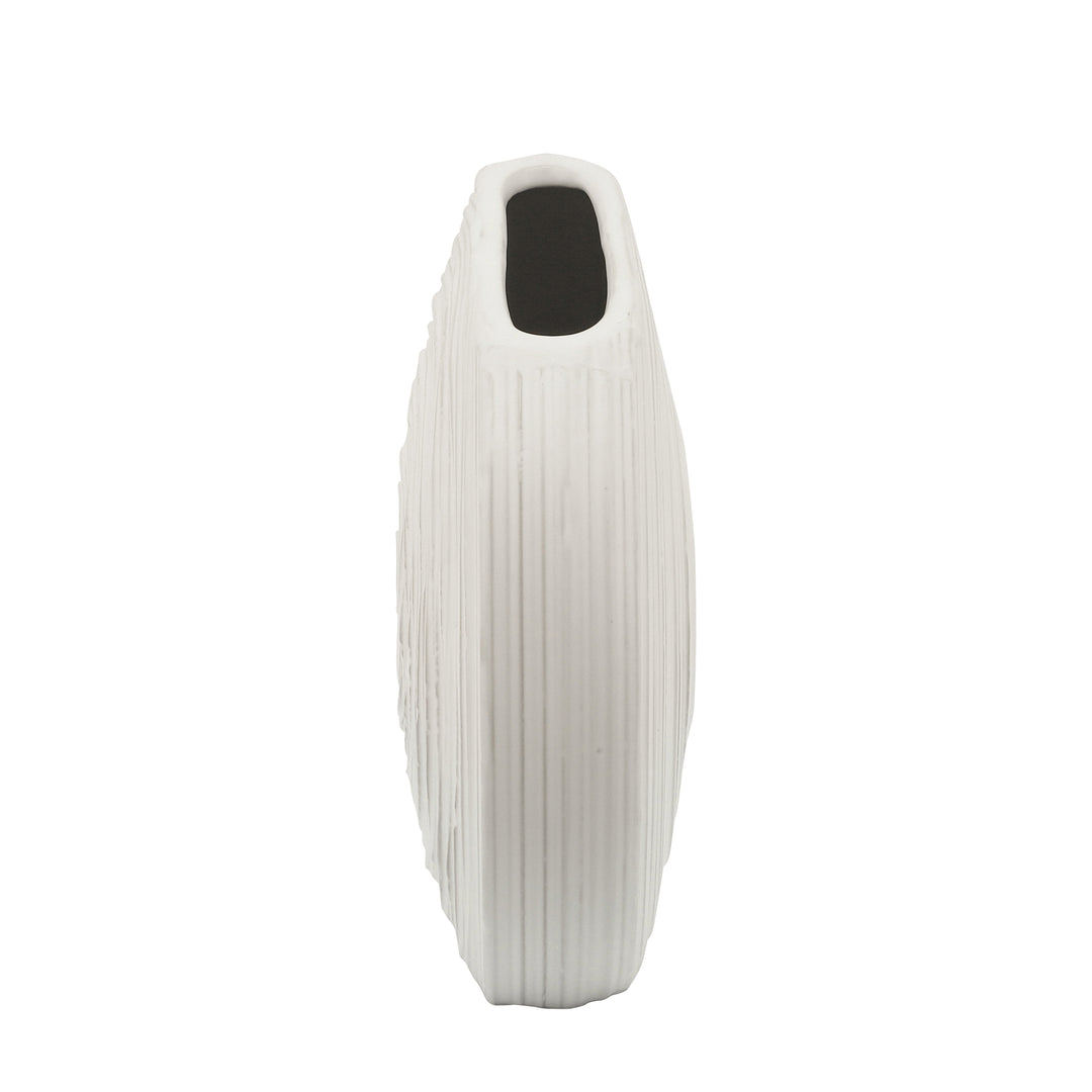 11"H OVAL SWIRLED VASE, WHITE