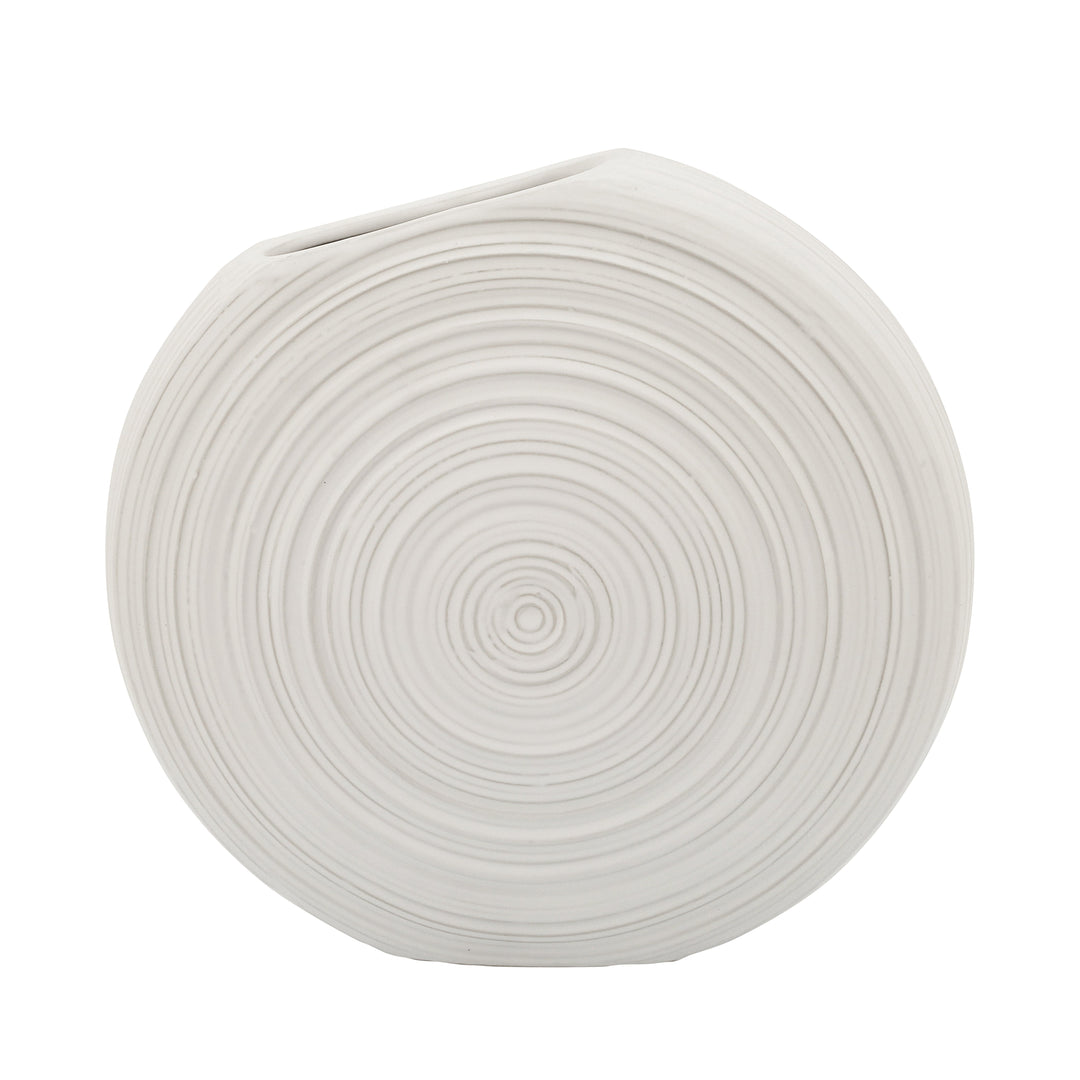 11"H OVAL SWIRLED VASE, WHITE