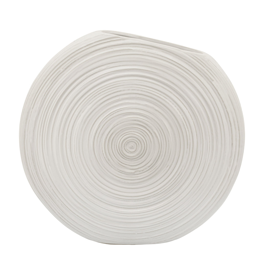 14"H OVAL SWIRLED VASE, WHITE