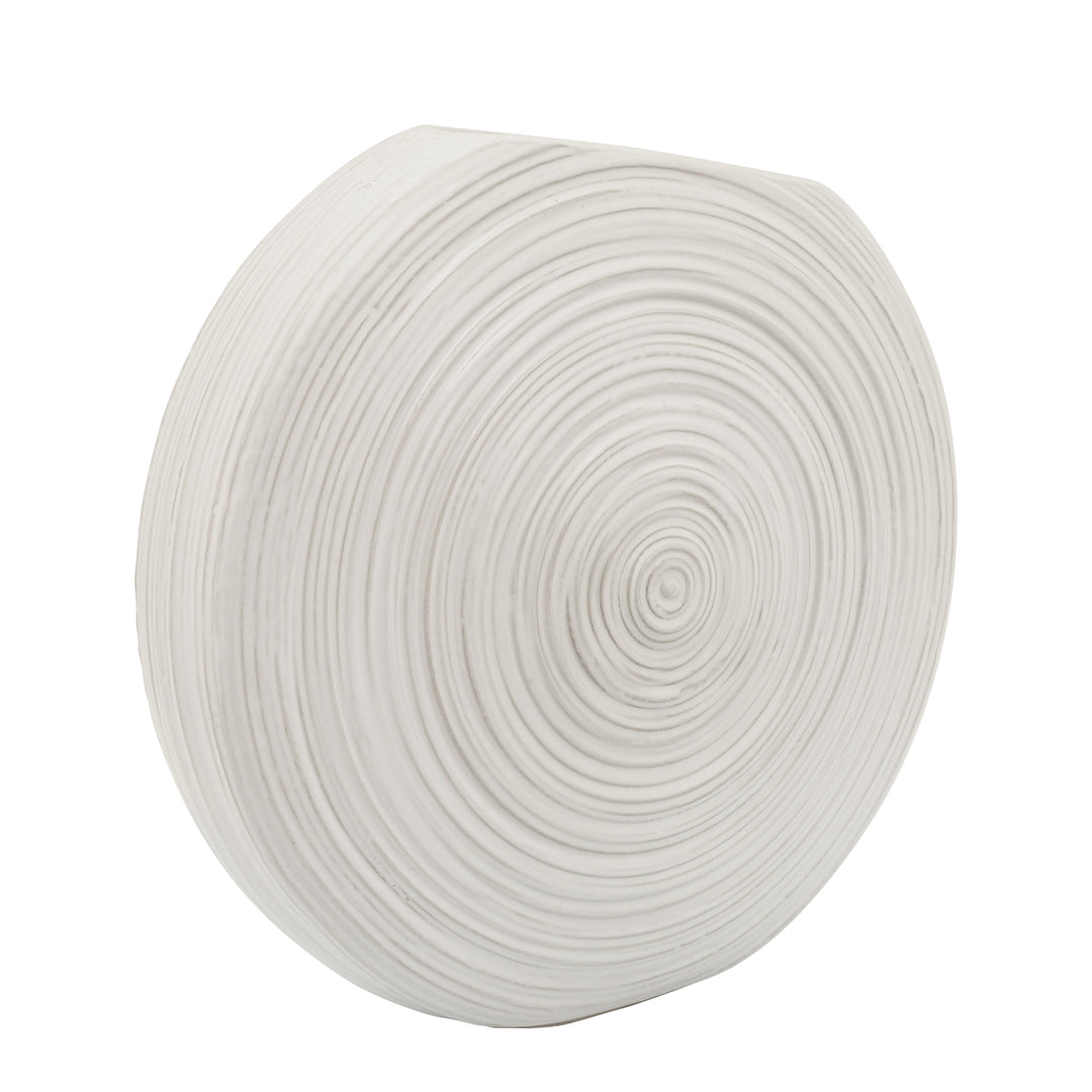 14"H OVAL SWIRLED VASE, WHITE