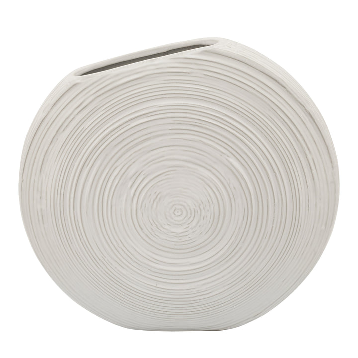 14"H OVAL SWIRLED VASE, WHITE