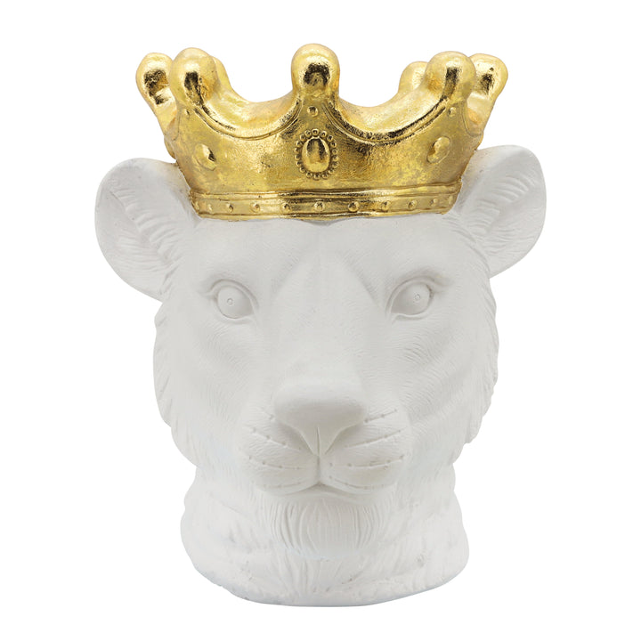 RESIN 16" LIONESS W/ CROWN, WHITE