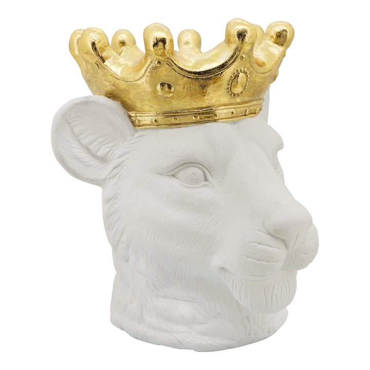 RESIN 16" LIONESS W/ CROWN, WHITE