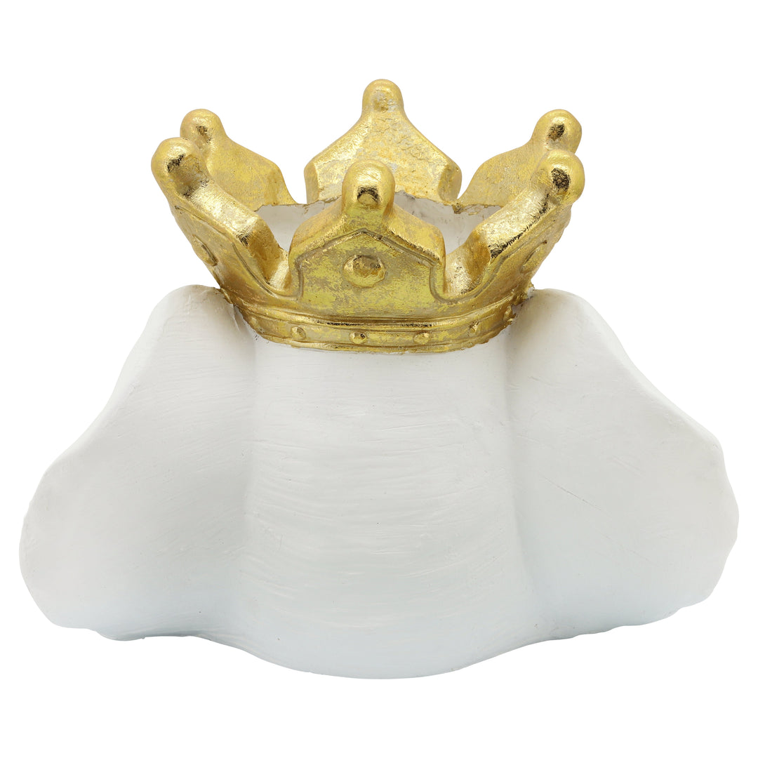 RESIN 16" ELEPHANT W/ CROWN, WHITE