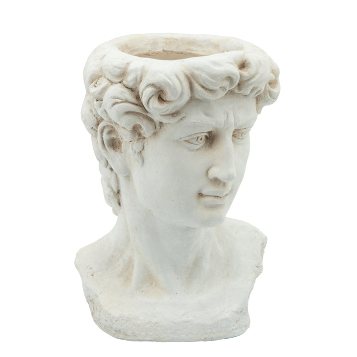 RESIN, 13"H GREEK GOD HEAD PLANTER, ANTIQUE WHITE