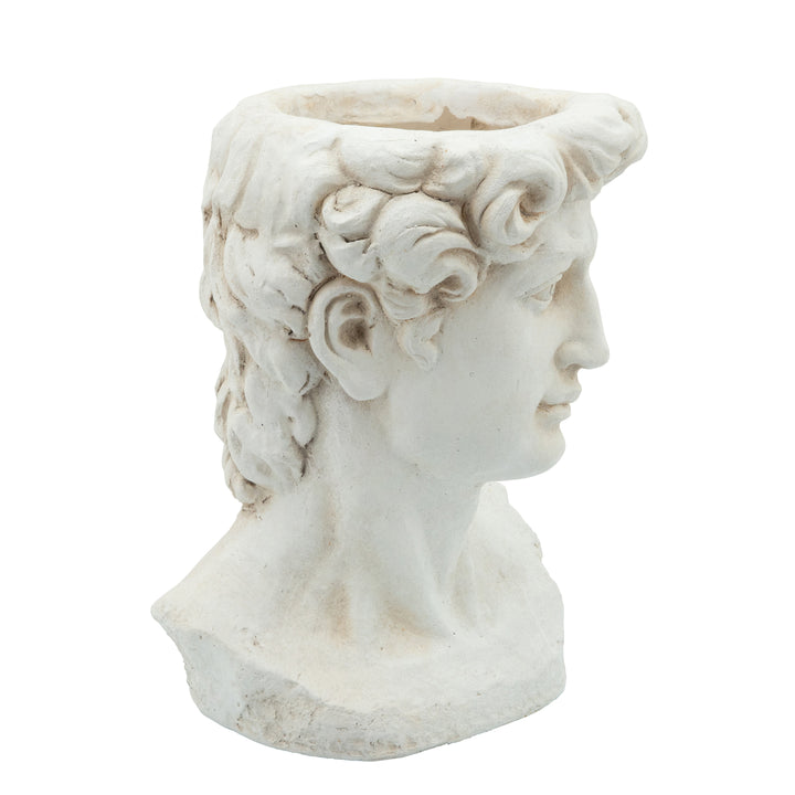 RESIN, 13"H GREEK GOD HEAD PLANTER, ANTIQUE WHITE