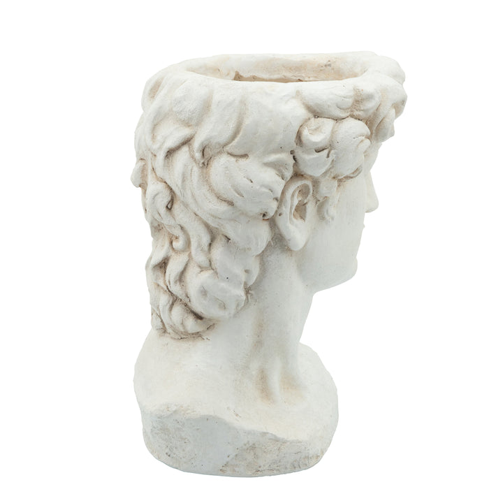 RESIN, 13"H GREEK GOD HEAD PLANTER, ANTIQUE WHITE